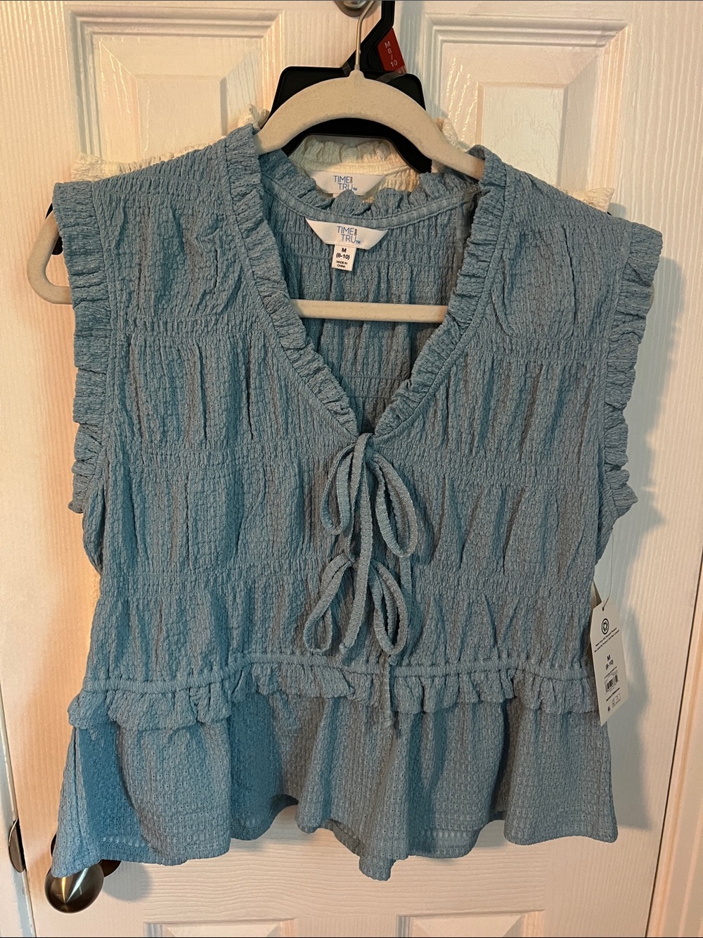 Time and Tru Light Blue and Cream Ruffle Tie-Front Peplum Blouses